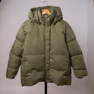 Jenni Kayne Jacket Womens Lrg Green Full Zip Hooded Duck Down Puffer Coat $395